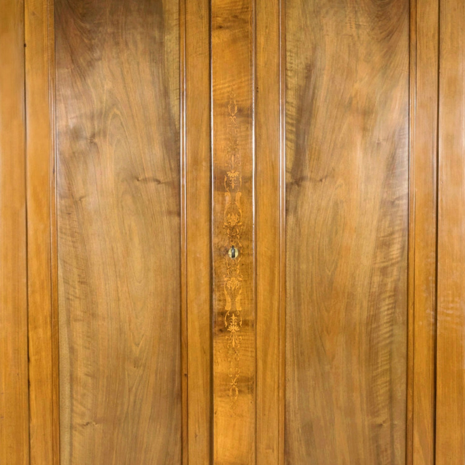 19th Century French Restauration Period Solid Walnut Lyonnaise Armoire with Fruitwood Marquetry