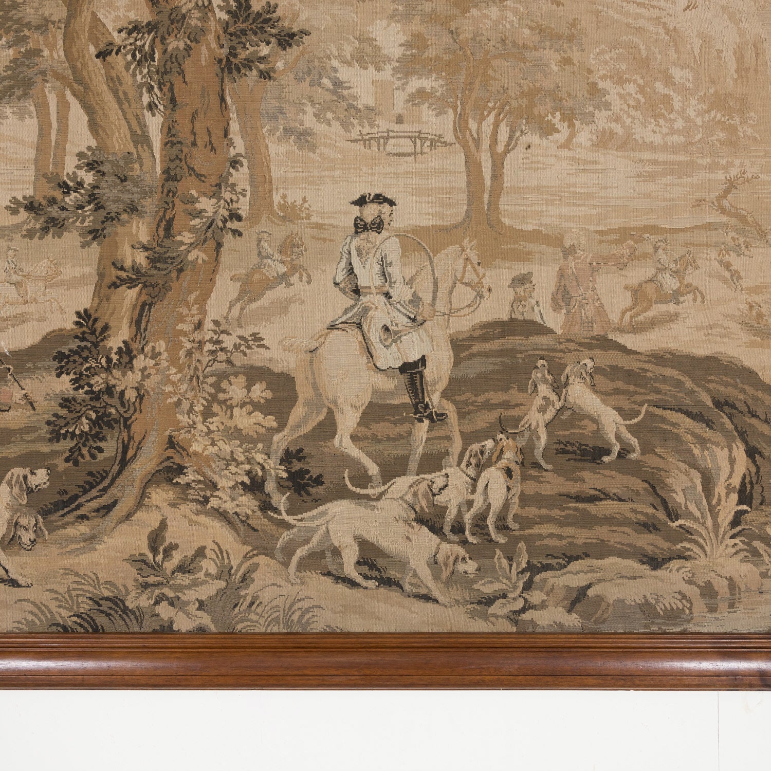 Large 20th Century Framed French Hunting Scene Tapestry