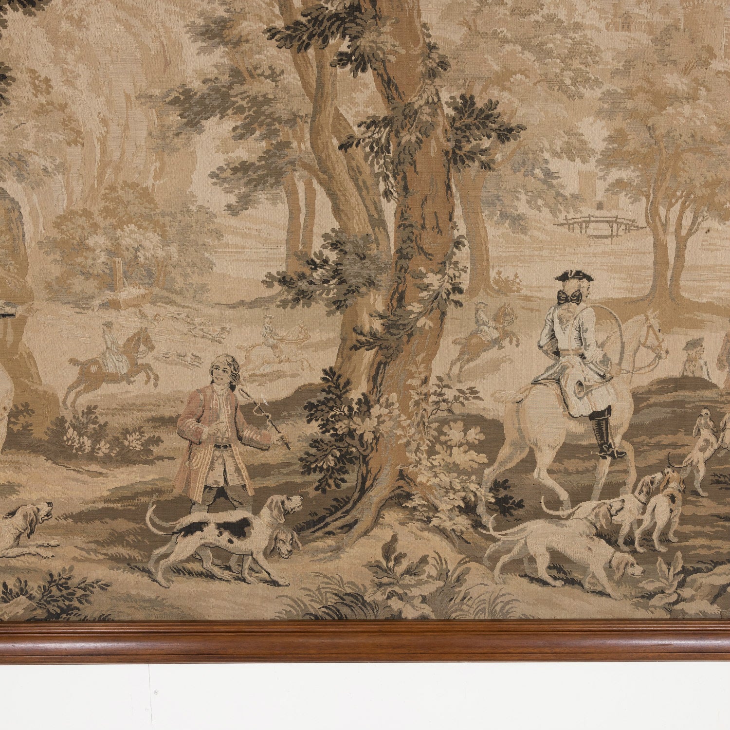 Large 20th Century Framed French Hunting Scene Tapestry