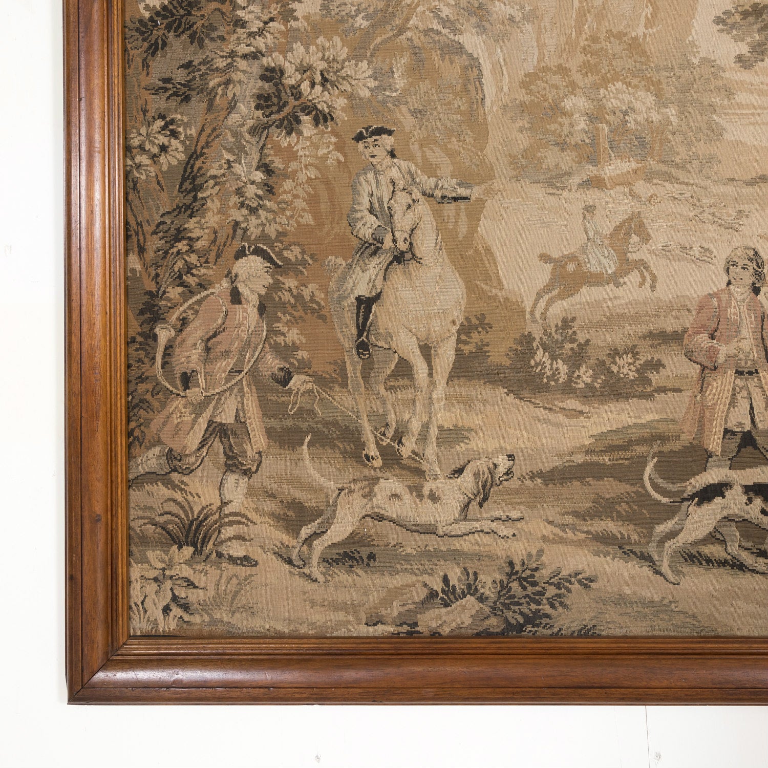 Large 20th Century Framed French Hunting Scene Tapestry