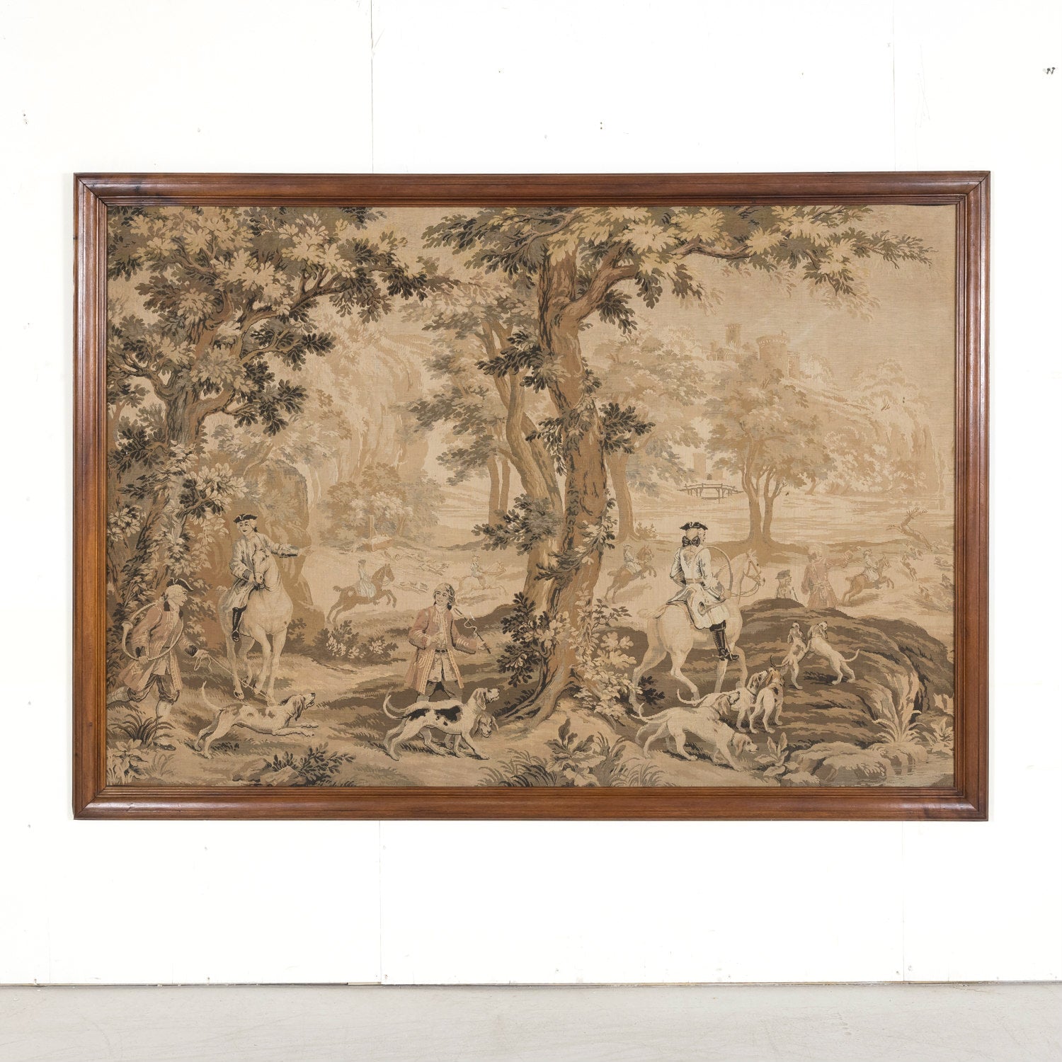 Large 20th Century Framed French Hunting Scene Tapestry