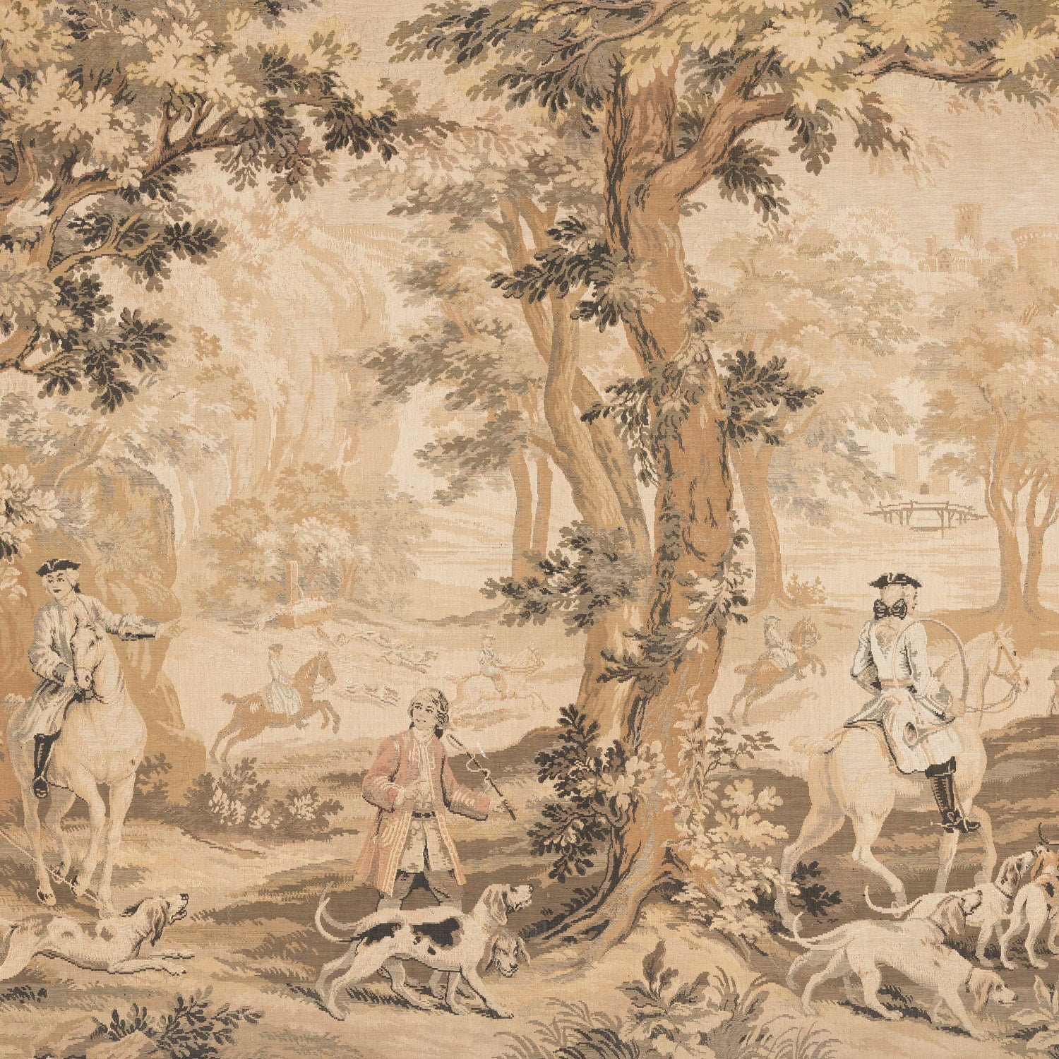 Large 20th Century Framed French Hunting Scene Tapestry