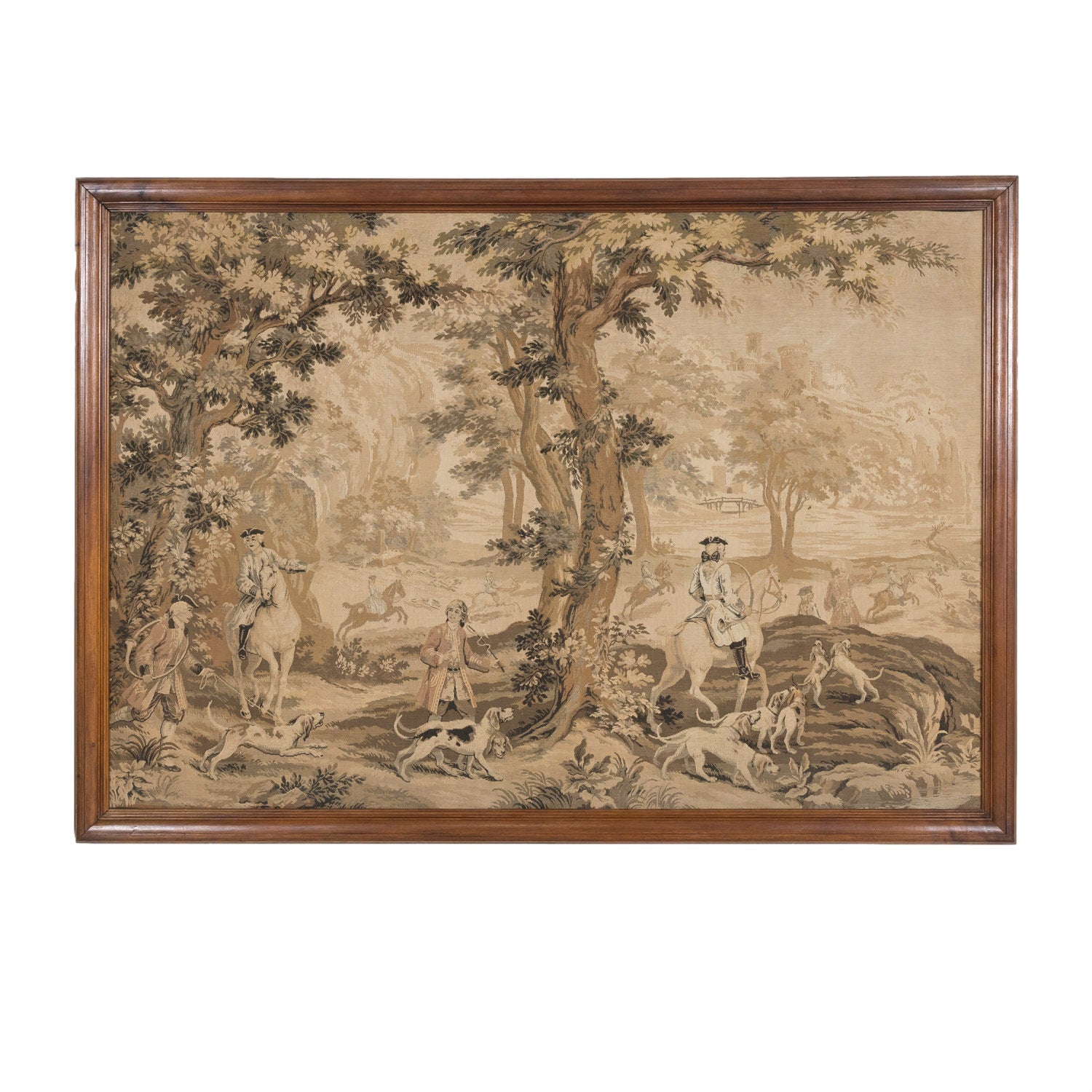 Large 20th Century Framed French Hunting Scene Tapestry