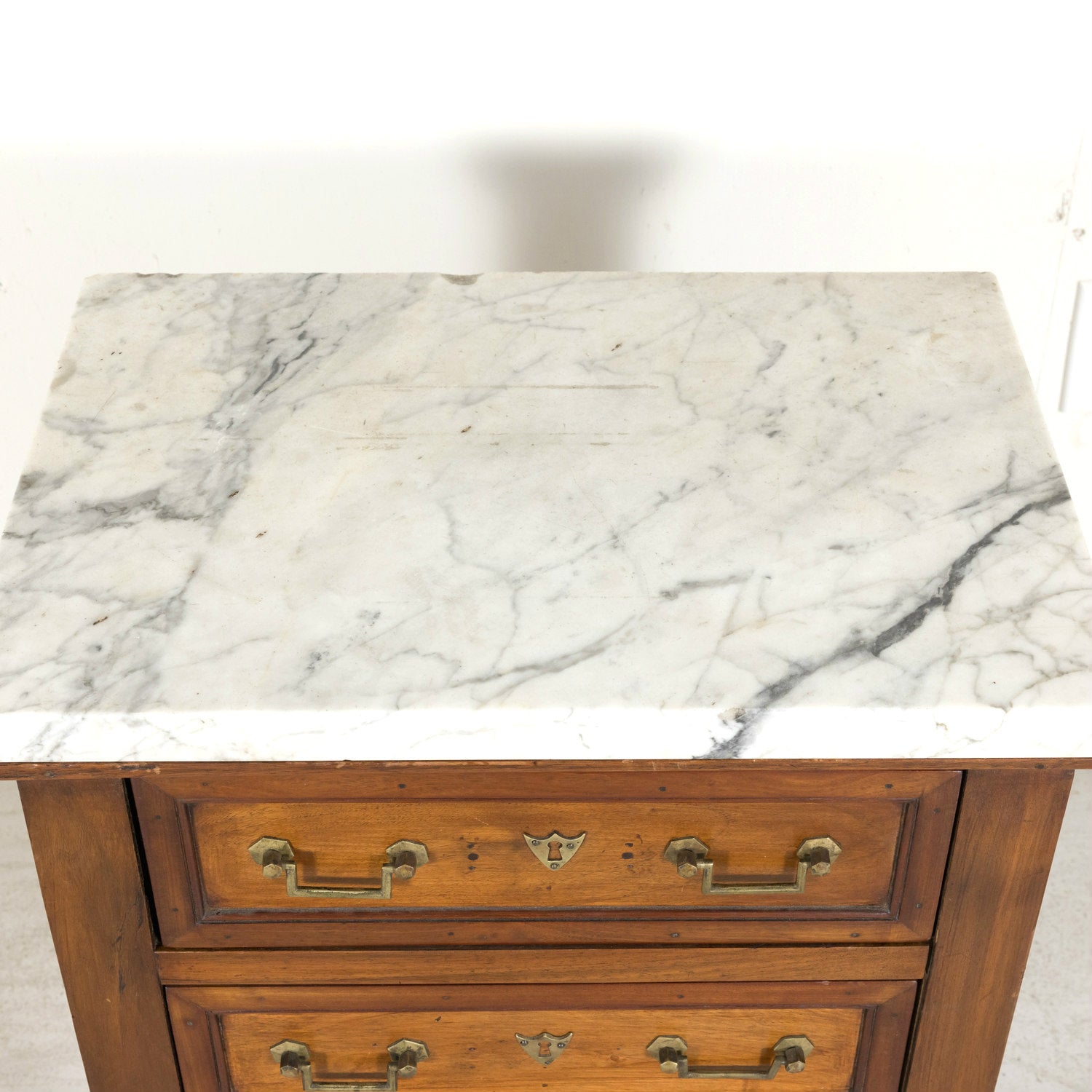 19th Century French Louis XVI Style Petite Three-Drawer Walnut Commode with Carrara Marble Top