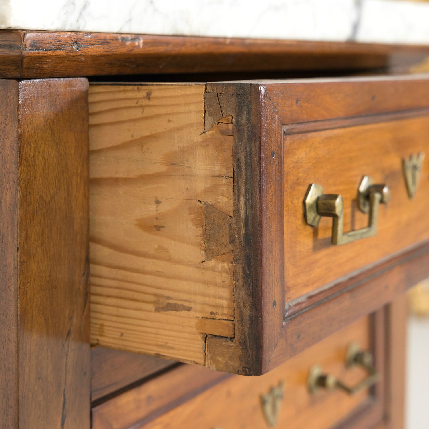 19th Century French Louis XVI Style Petite Three-Drawer Walnut Commode with Carrara Marble Top