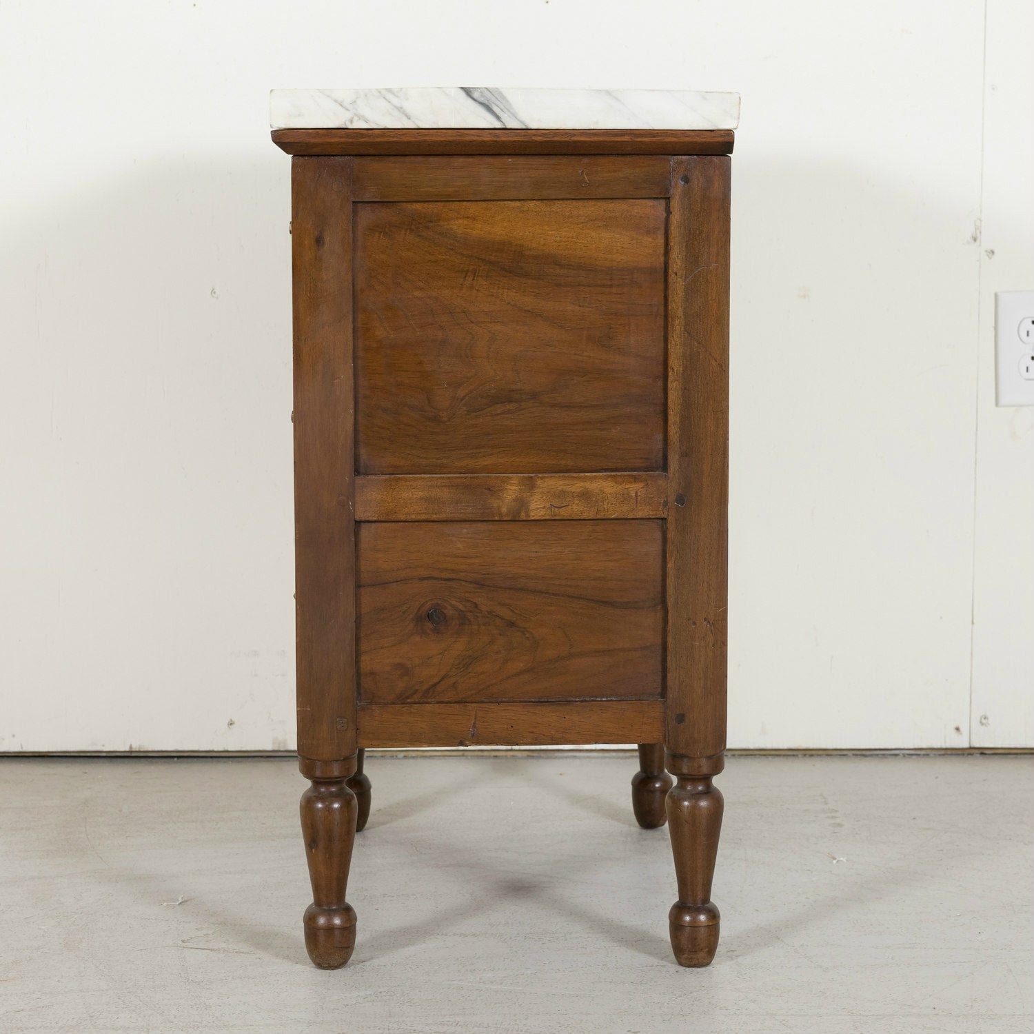 19th Century French Louis XVI Style Petite Three-Drawer Walnut Commode with Carrara Marble Top
