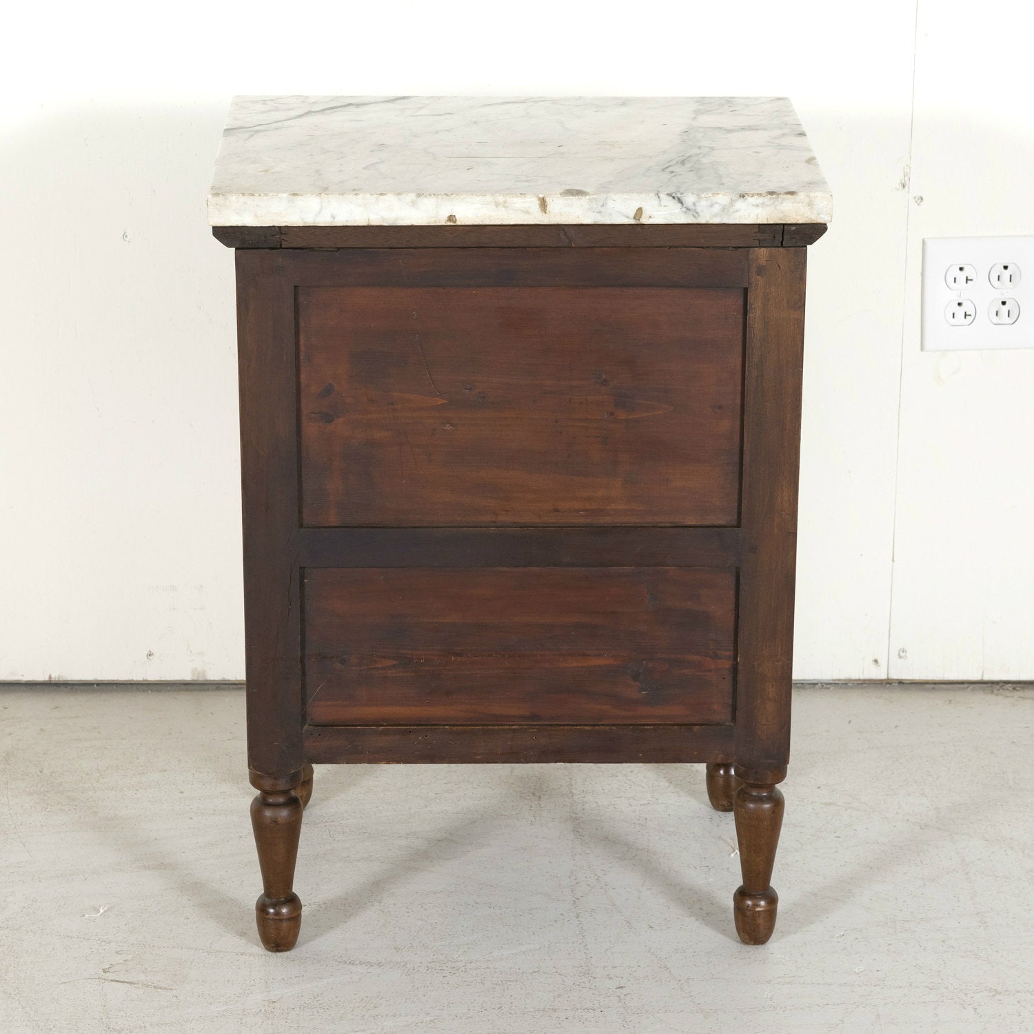 19th Century French Louis XVI Style Petite Three-Drawer Walnut Commode with Carrara Marble Top