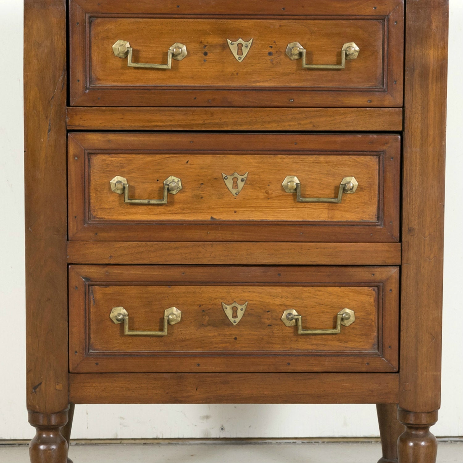 19th Century French Louis XVI Style Petite Three-Drawer Walnut Commode with Carrara Marble Top