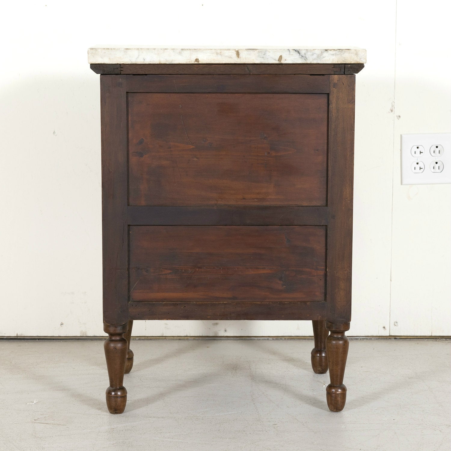 19th Century French Louis XVI Style Petite Three-Drawer Walnut Commode with Carrara Marble Top