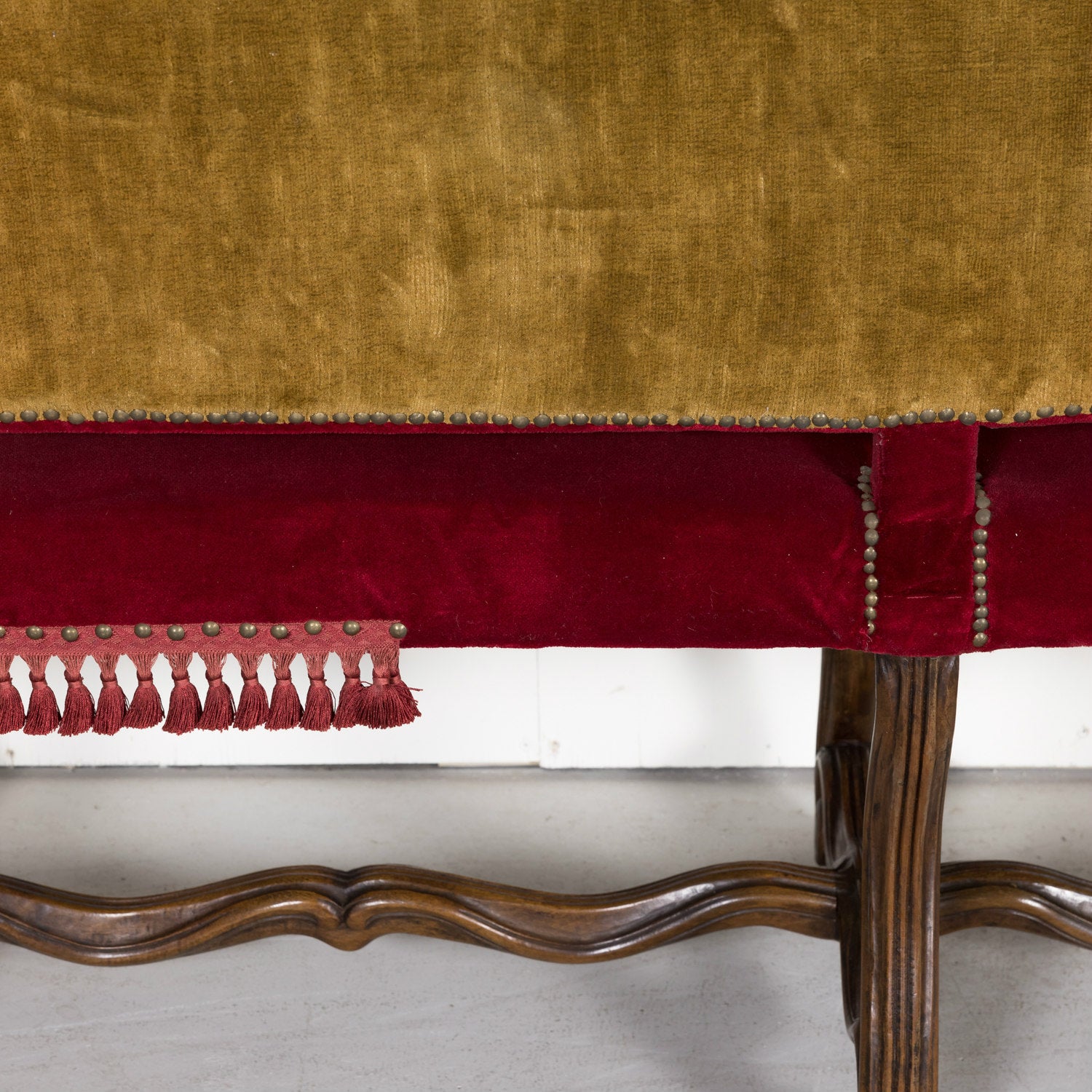 19th Century Louis XIV Style Hand Carved Walnut Upholstered Spanish Bench or Banquette