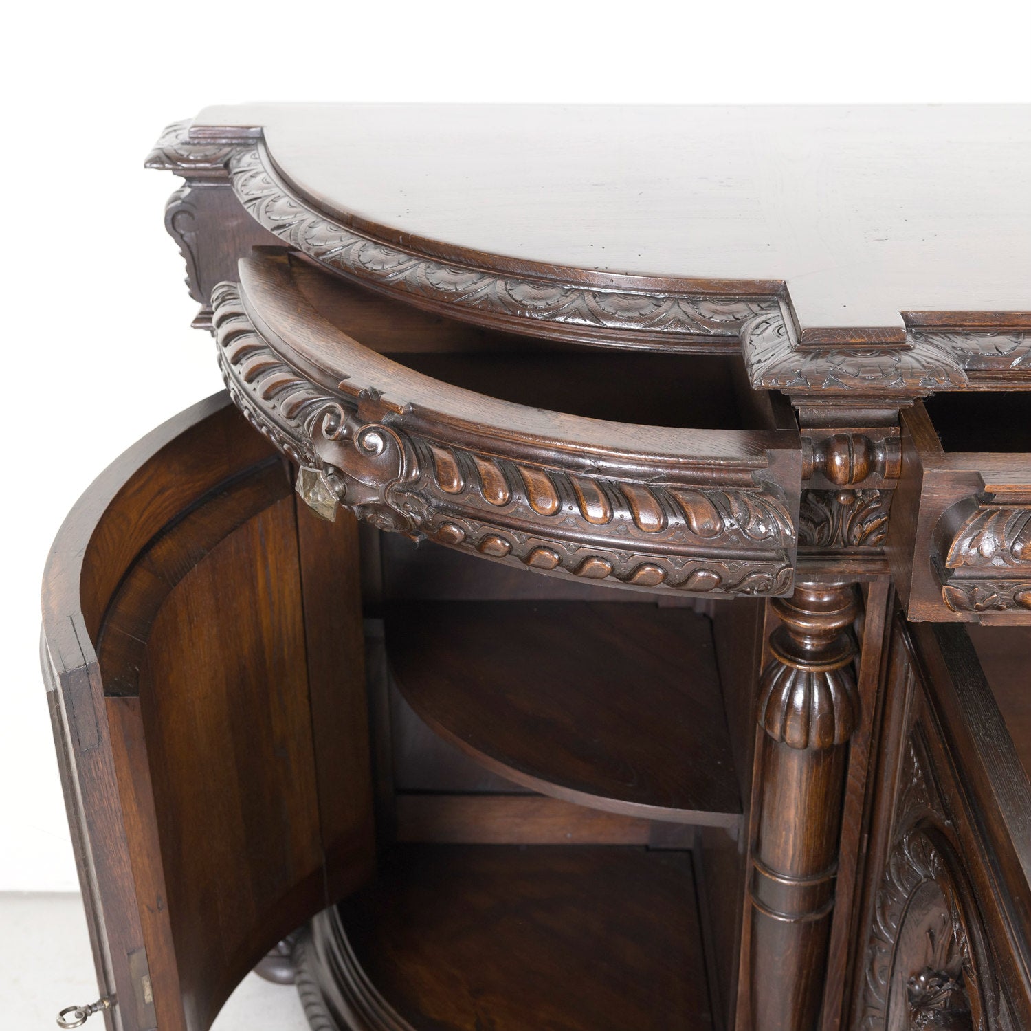 Large 19th Century French Louis XIII Style Oak Demilune Hunt Enfilade Buffet