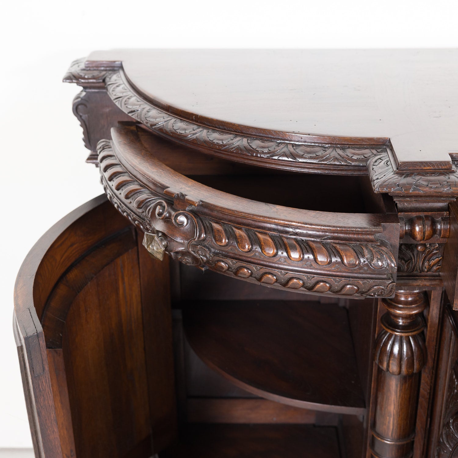 Large 19th Century French Louis XIII Style Oak Demilune Hunt Enfilade Buffet