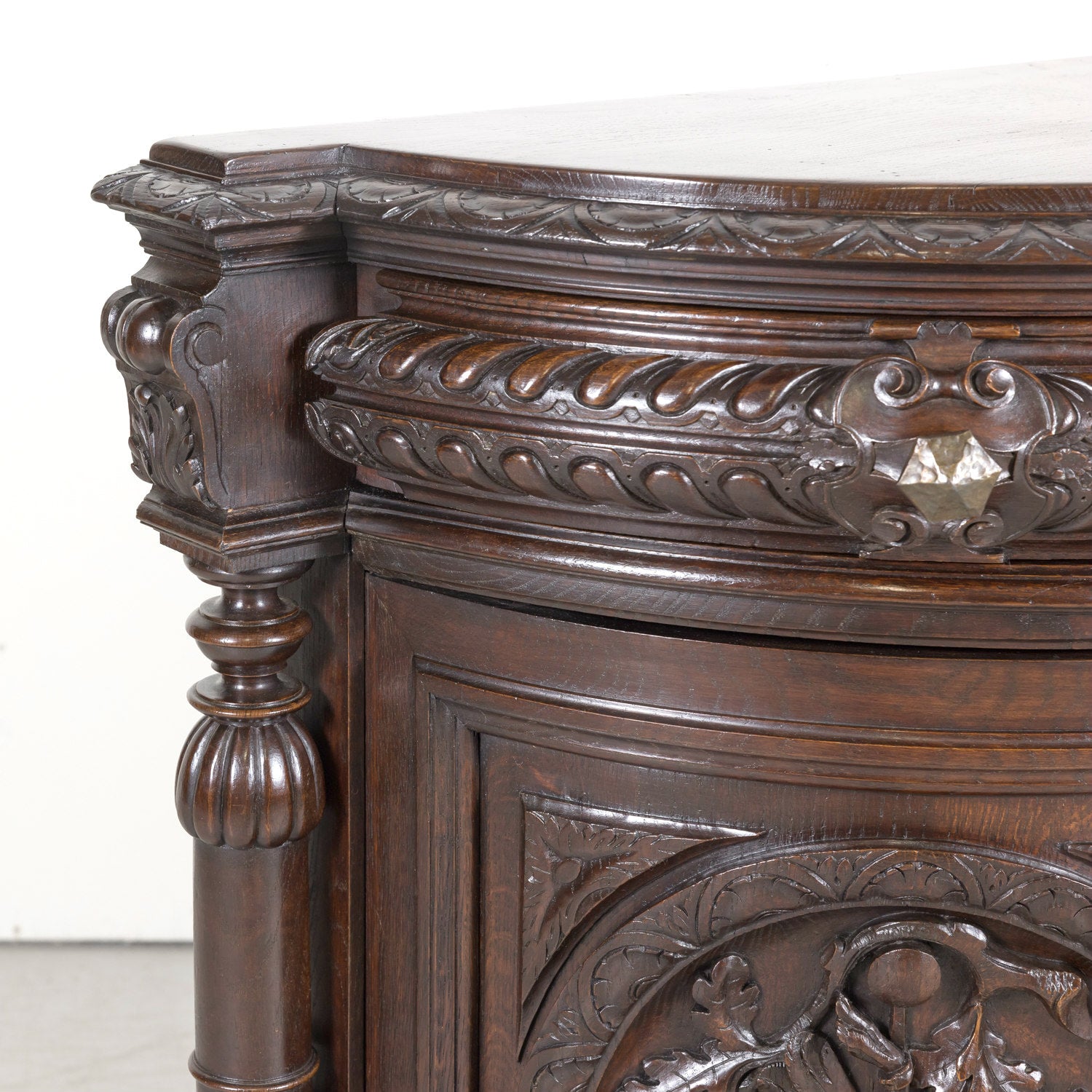 Large 19th Century French Louis XIII Style Oak Demilune Hunt Enfilade Buffet