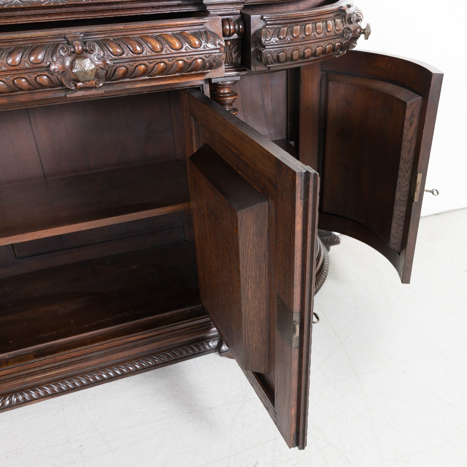 Large 19th Century French Louis XIII Style Oak Demilune Hunt Enfilade Buffet