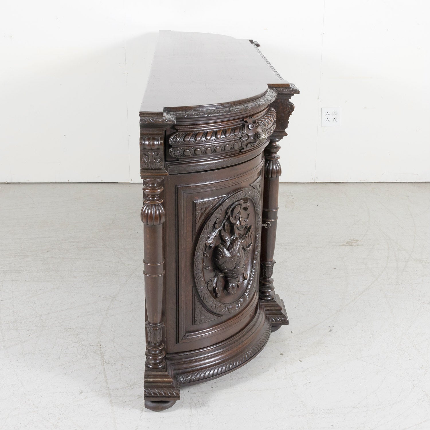 Large 19th Century French Louis XIII Style Oak Demilune Hunt Enfilade Buffet