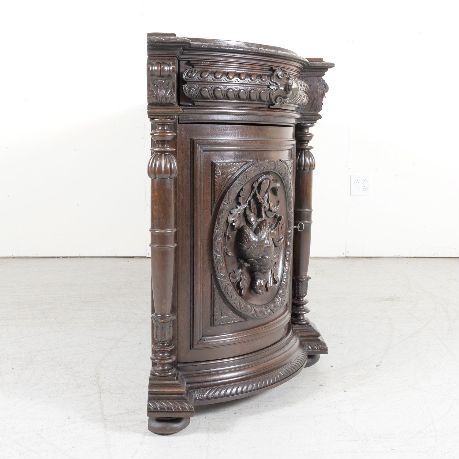 Large 19th Century French Louis XIII Style Oak Demilune Hunt Enfilade Buffet