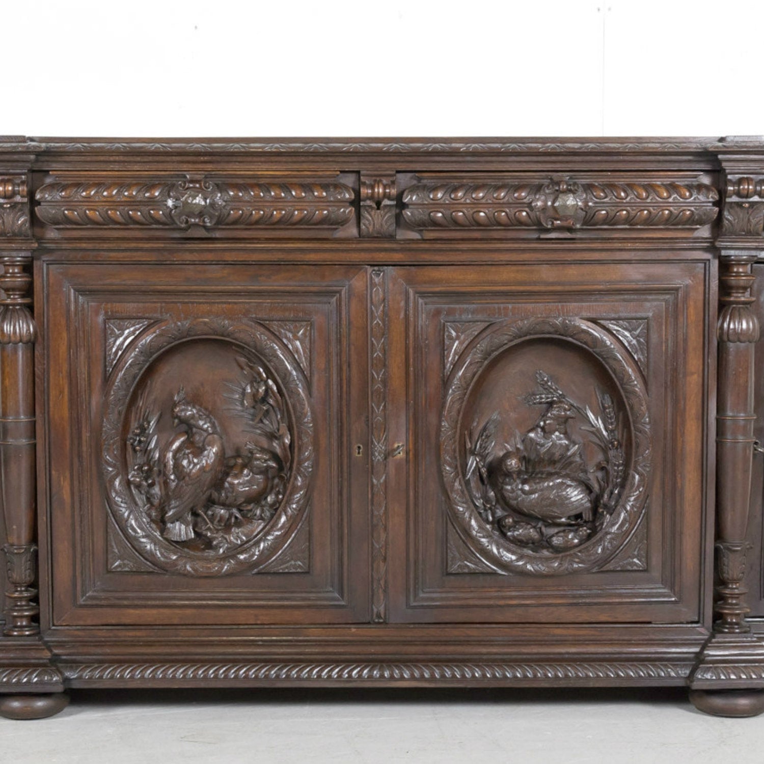 Large 19th Century French Louis XIII Style Oak Demilune Hunt Enfilade Buffet