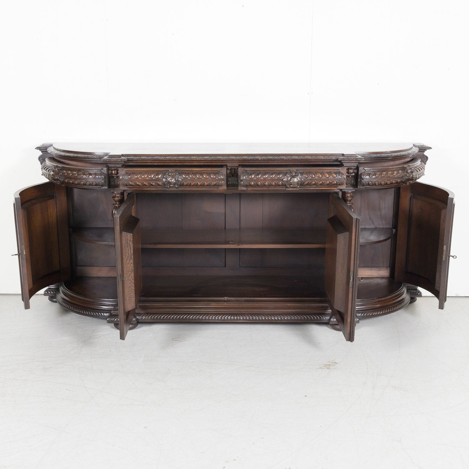 Large 19th Century French Louis XIII Style Oak Demilune Hunt Enfilade Buffet