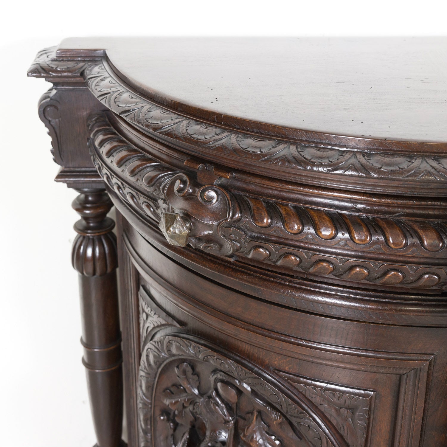 Large 19th Century French Louis XIII Style Oak Demilune Hunt Enfilade Buffet