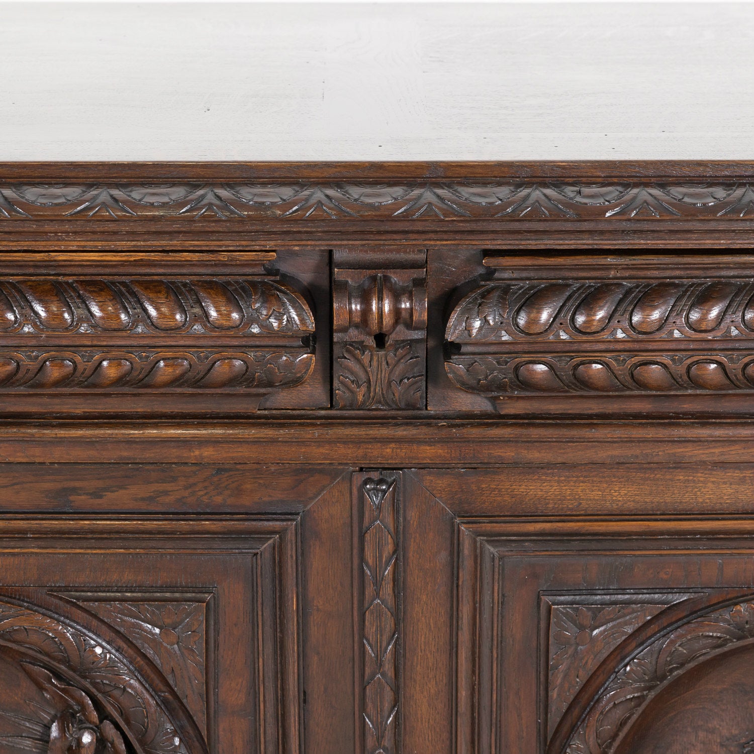 Large 19th Century French Louis XIII Style Oak Demilune Hunt Enfilade Buffet