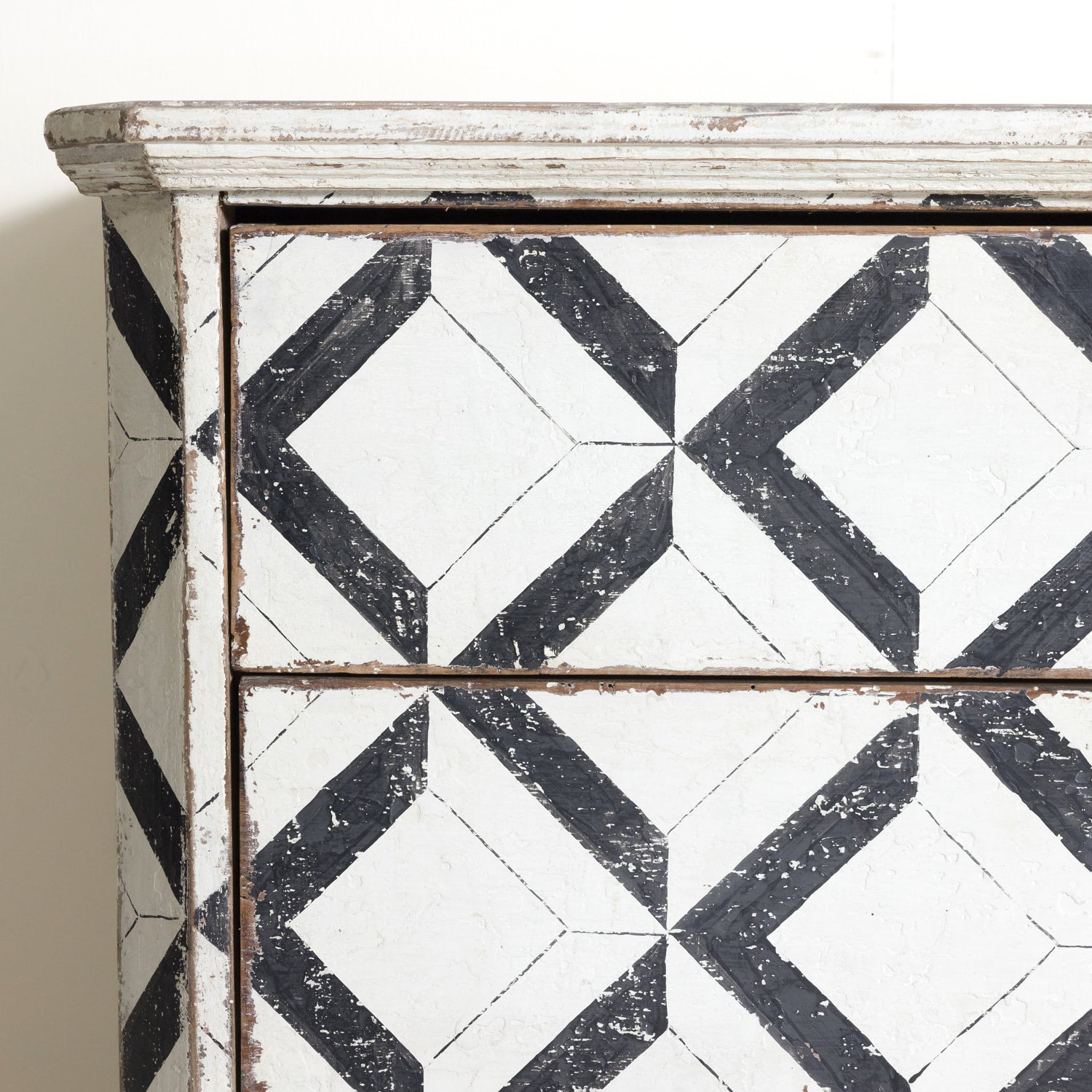 Pair of 19th Century Black and White Hand Painted Italian Commodes