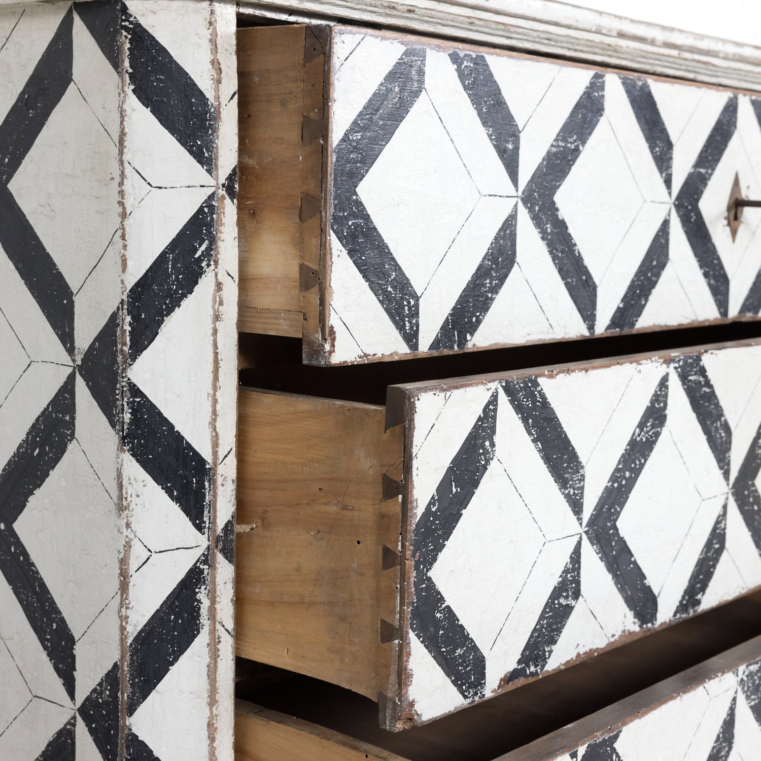 Pair of 19th Century Black and White Hand Painted Italian Commodes