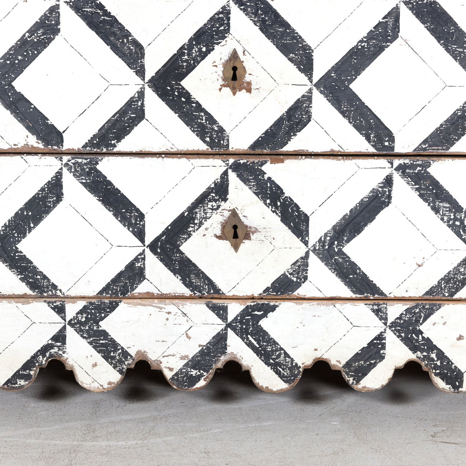 Pair of 19th Century Black and White Hand Painted Italian Commodes