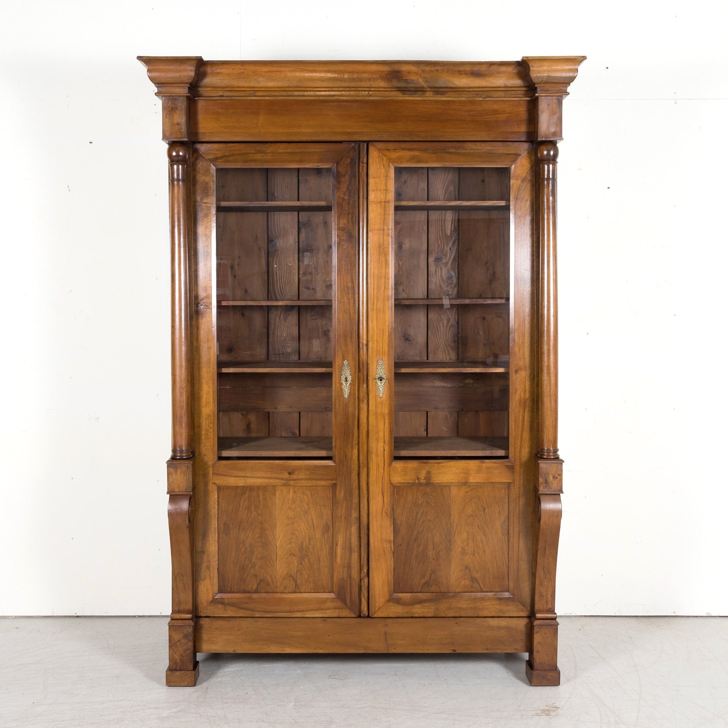 19th Century French Empire Style Solid Walnut Bibliotheque or Bookcase