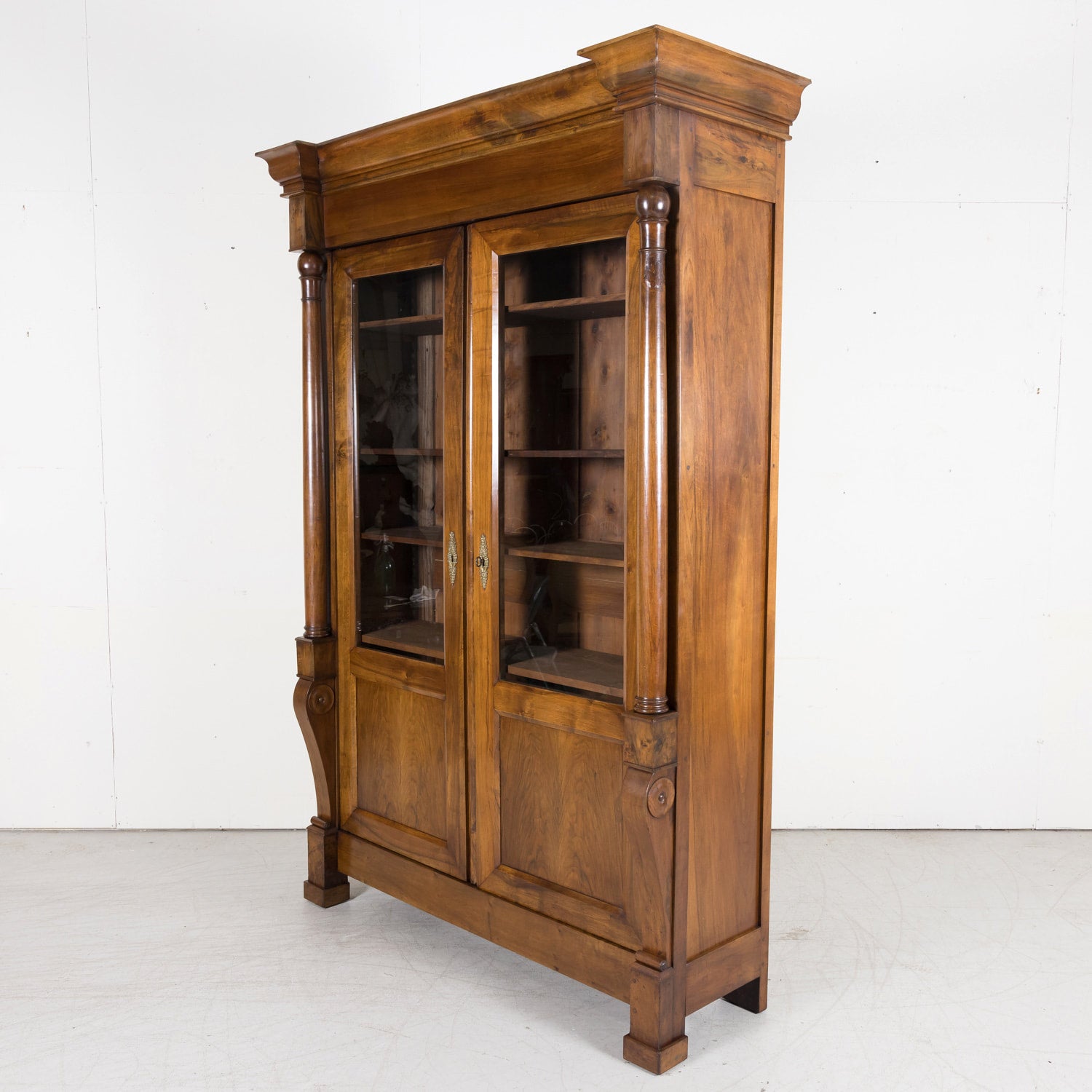 19th Century French Empire Style Solid Walnut Bibliotheque or Bookcase