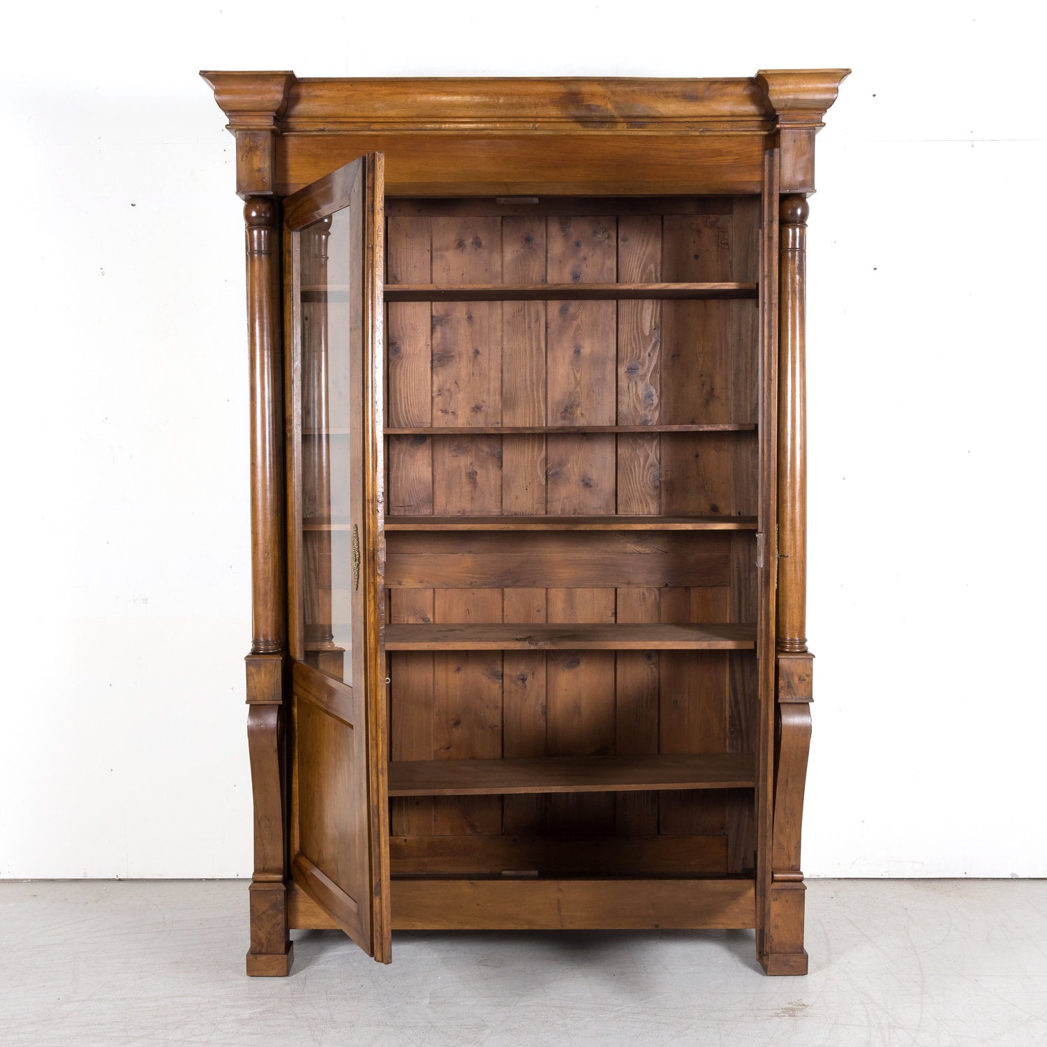 19th Century French Empire Style Solid Walnut Bibliotheque or Bookcase