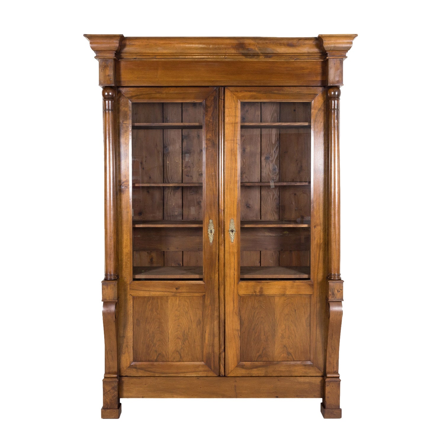 19th Century French Empire Style Solid Walnut Bibliotheque or Bookcase