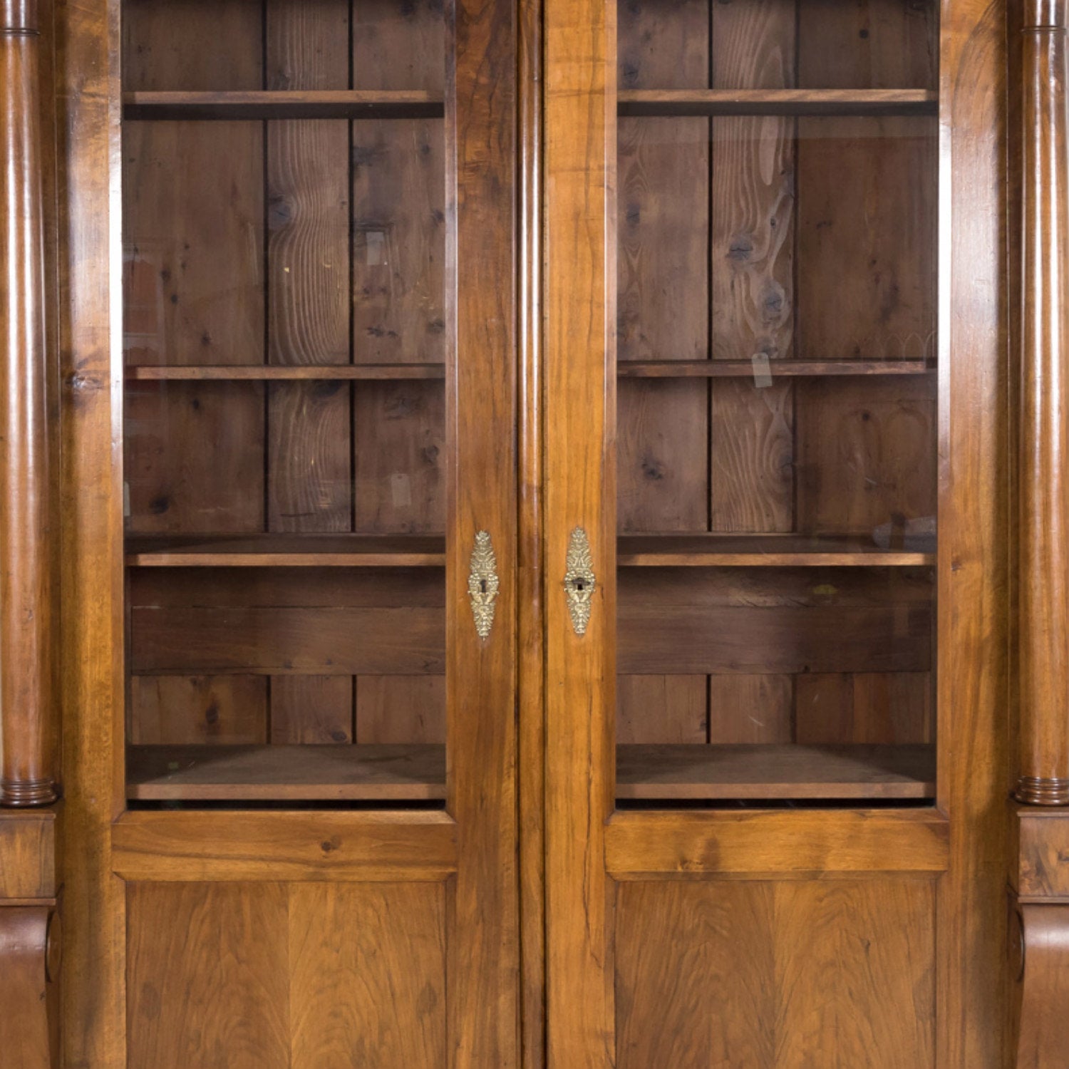 19th Century French Empire Style Solid Walnut Bibliotheque or Bookcase