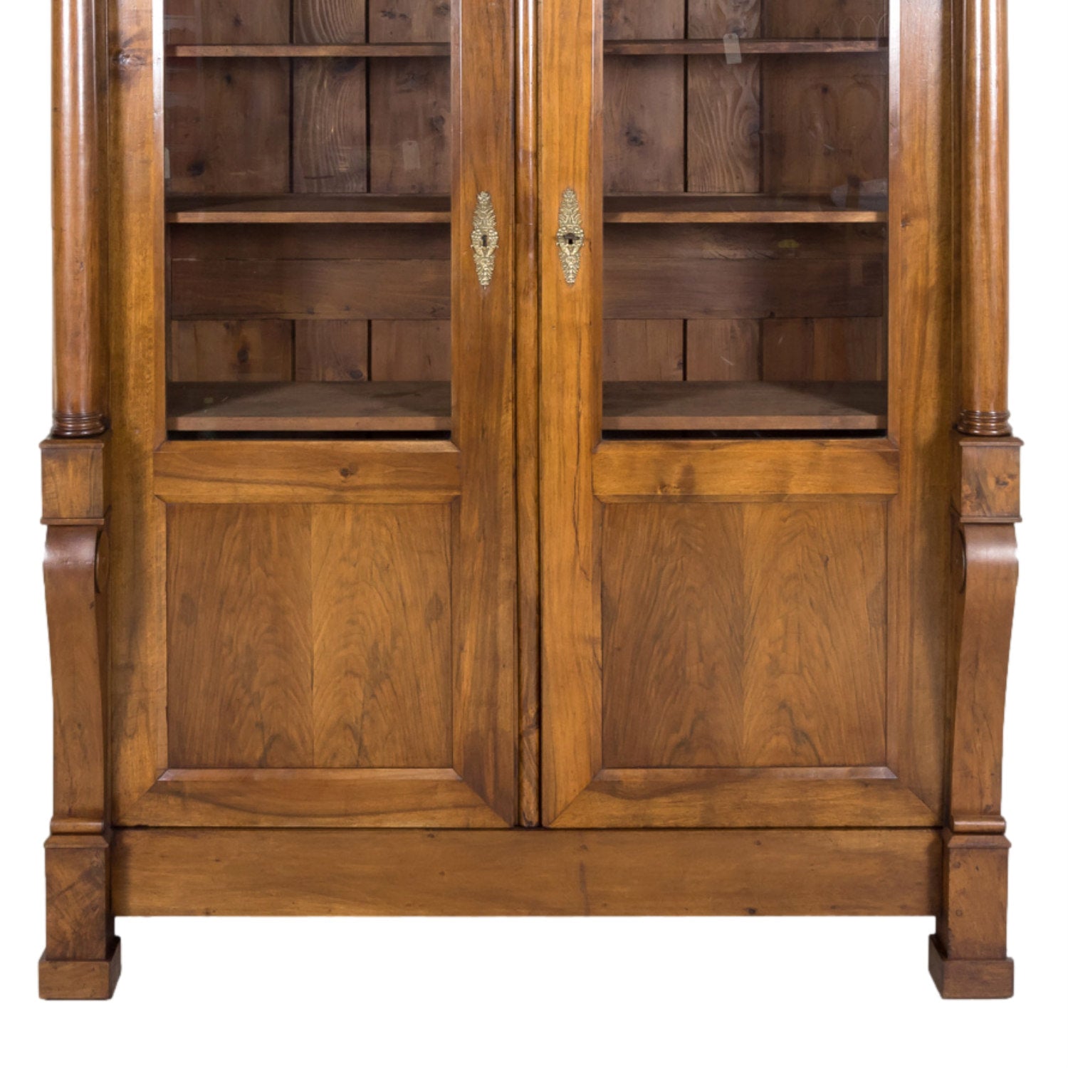 19th Century French Empire Style Solid Walnut Bibliotheque or Bookcase