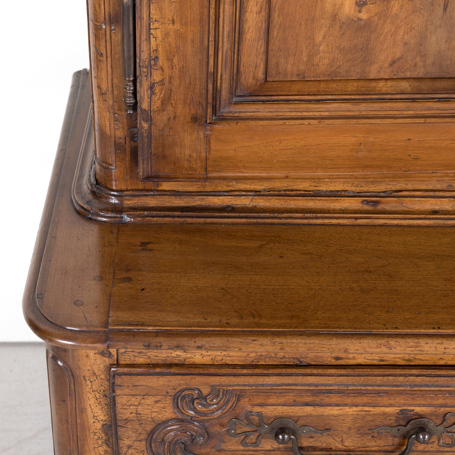 Rare 18th Century French Louis XV Period Carved Walnut Armoire Pantalonnier Deux Corps