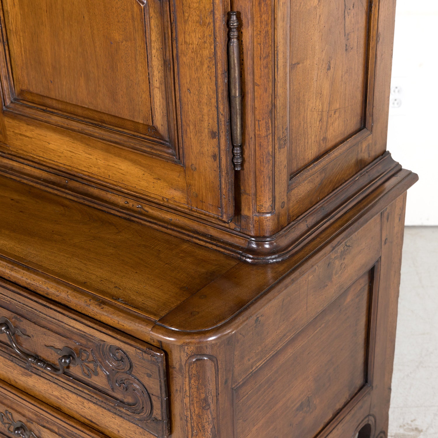 Rare 18th Century French Louis XV Period Carved Walnut Armoire Pantalonnier Deux Corps