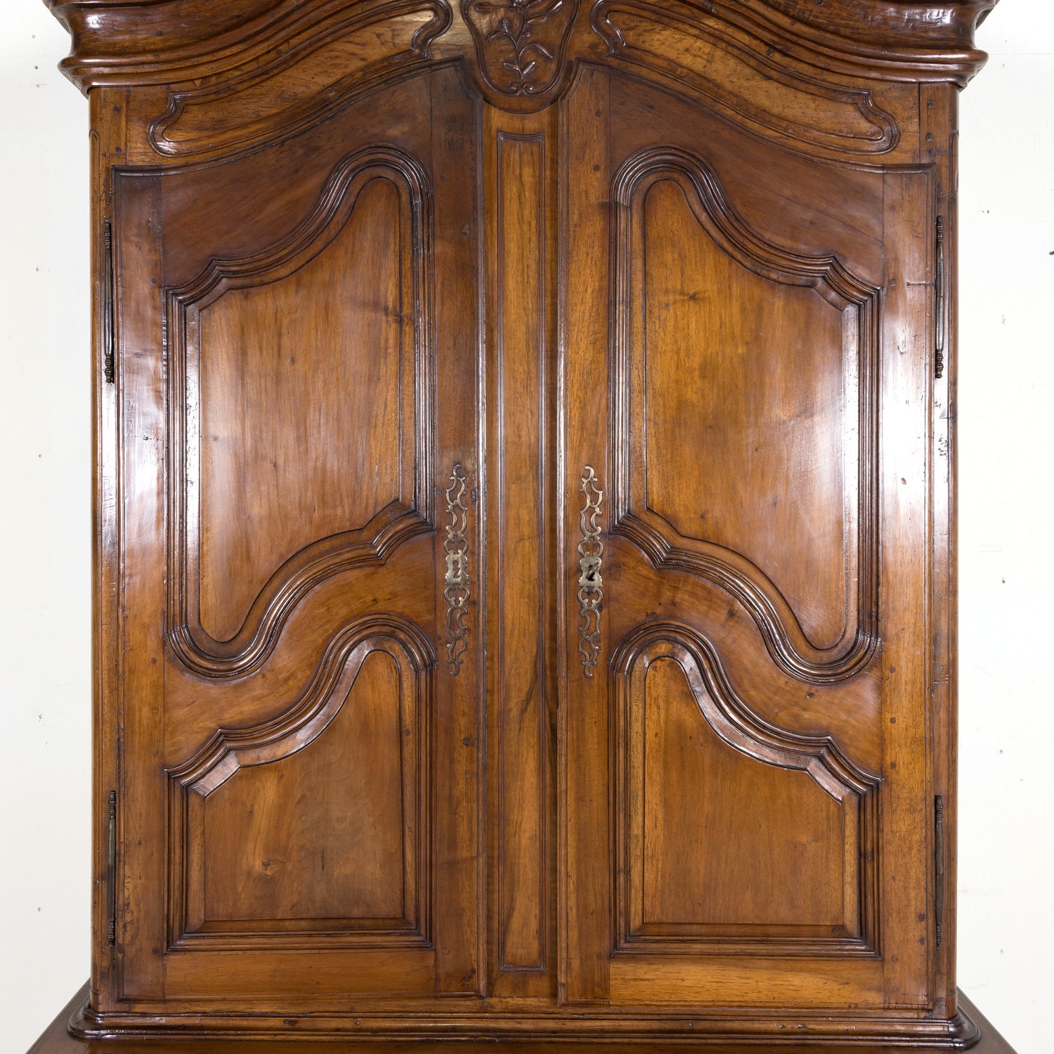 Rare 18th Century French Louis XV Period Carved Walnut Armoire Pantalonnier Deux Corps