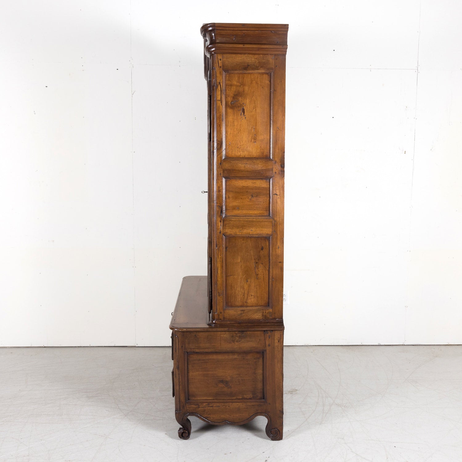 Rare 18th Century French Louis XV Period Carved Walnut Armoire Pantalonnier Deux Corps