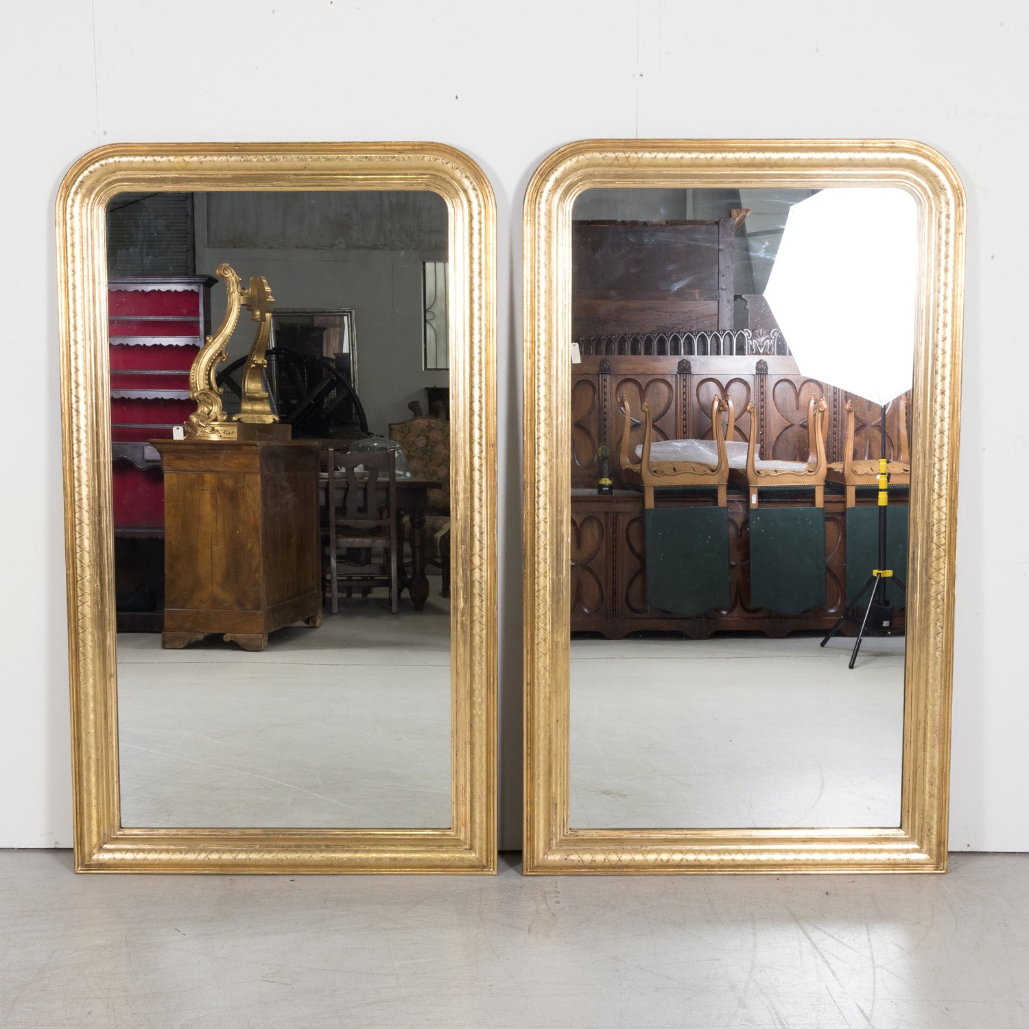 Large Pair of Antique French Louis Philippe Style Giltwood Mirrors