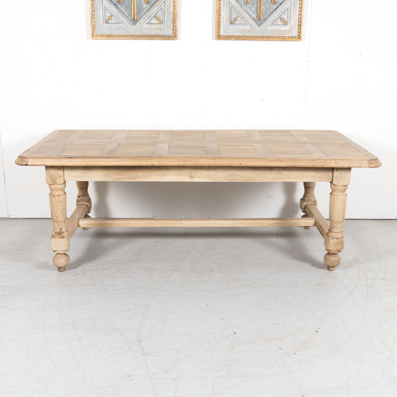19th Century Bleached Walnut Farm Table with Parquet Top and Drawer
