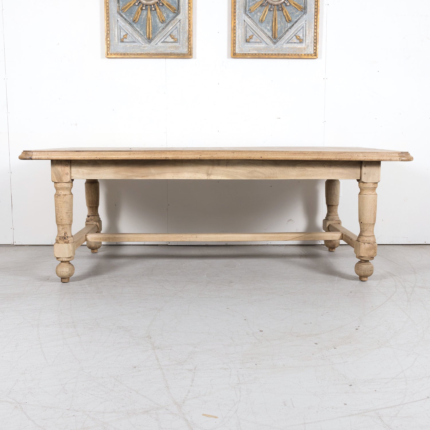 19th Century Bleached Walnut Farm Table with Parquet Top and Drawer