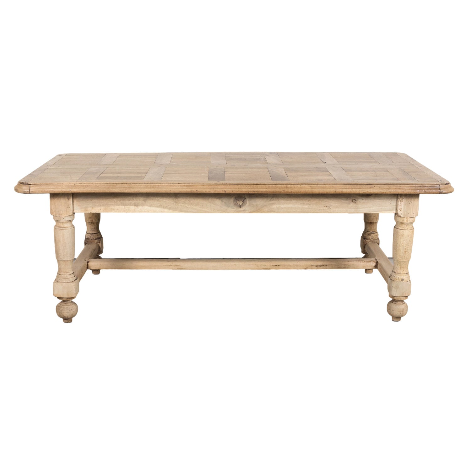 19th Century Bleached Walnut Farm Table with Parquet Top and Drawer