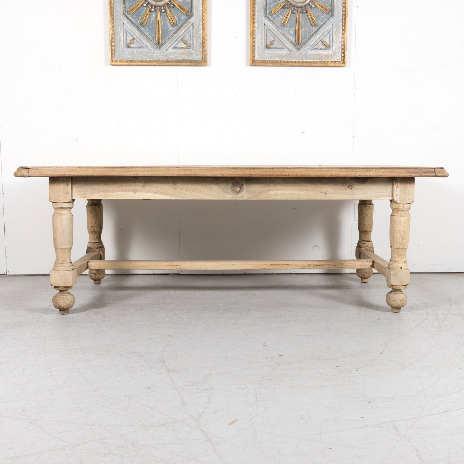 19th Century Bleached Walnut Farm Table with Parquet Top and Drawer