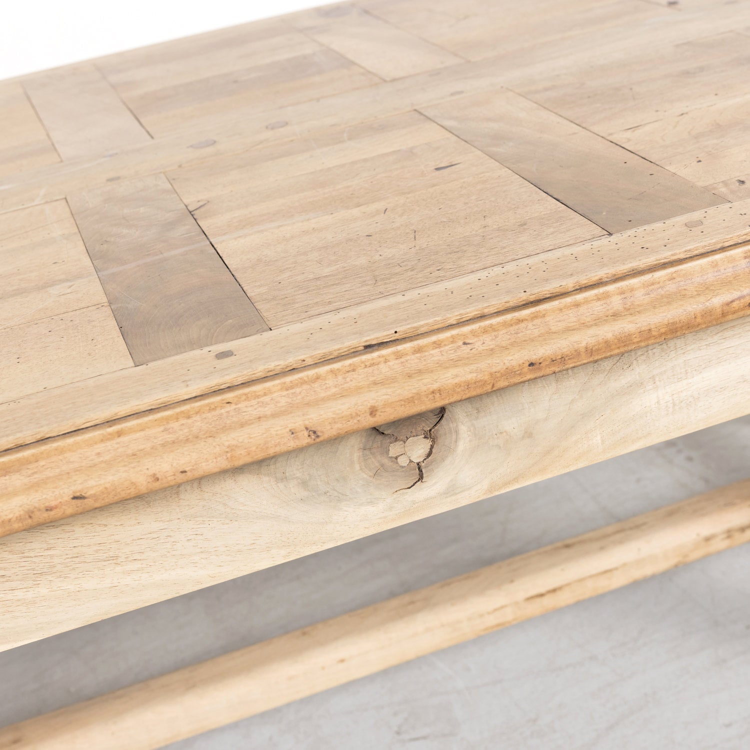 19th Century Bleached Walnut Farm Table with Parquet Top and Drawer