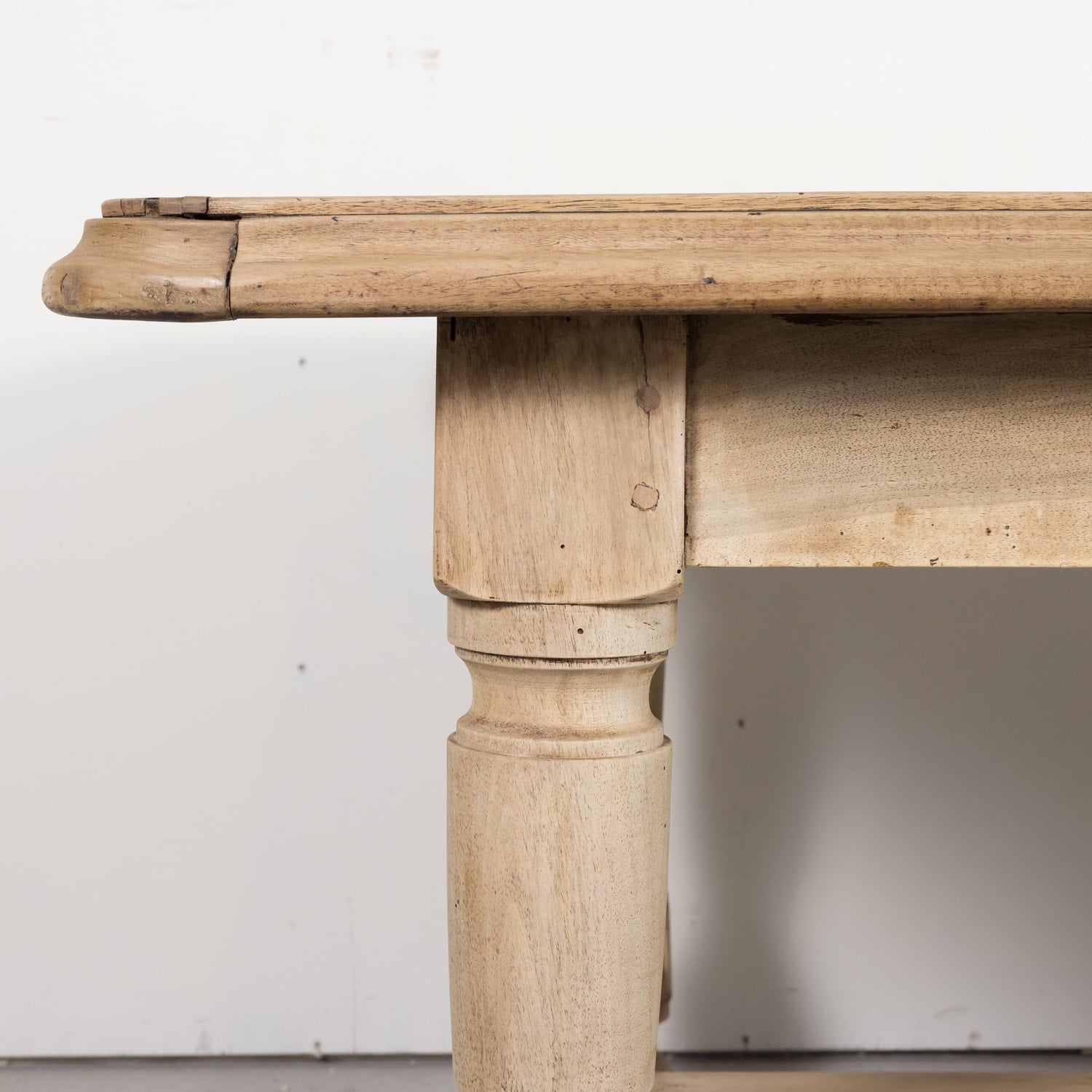 19th Century Bleached Walnut Farm Table with Parquet Top and Drawer