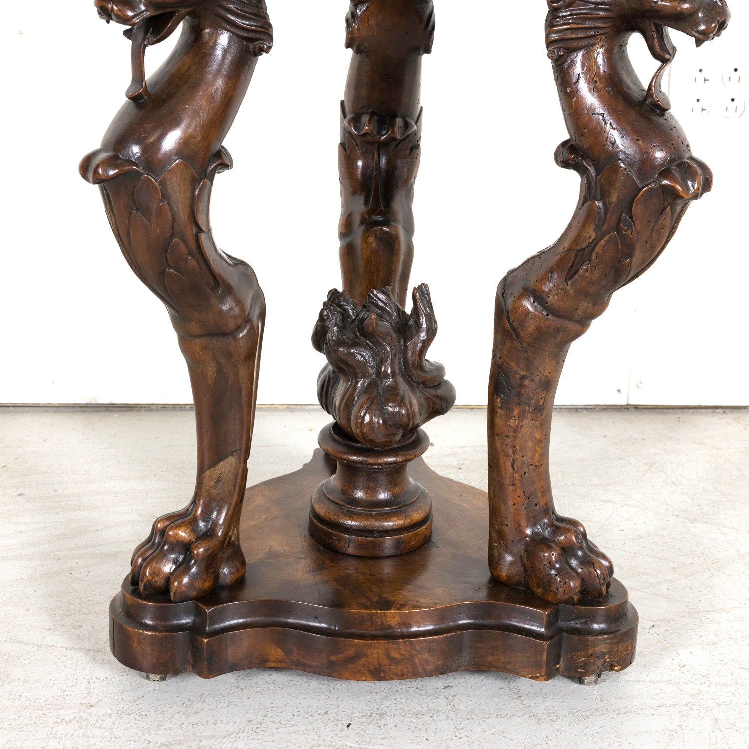 Early 19th Century French Restauration Period Carved Walnut Brazier Tripod Table on Casters