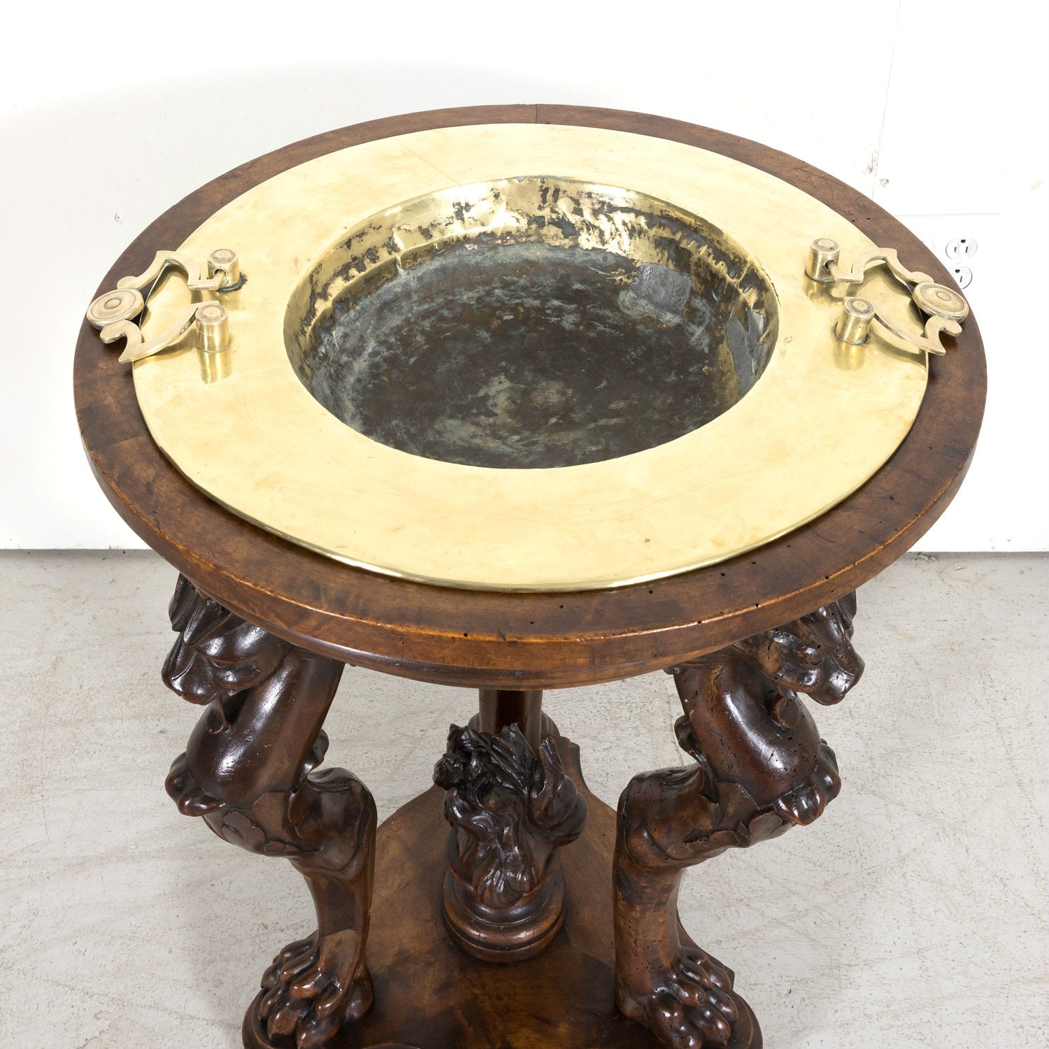 Early 19th Century French Restauration Period Carved Walnut Brazier Tripod Table on Casters