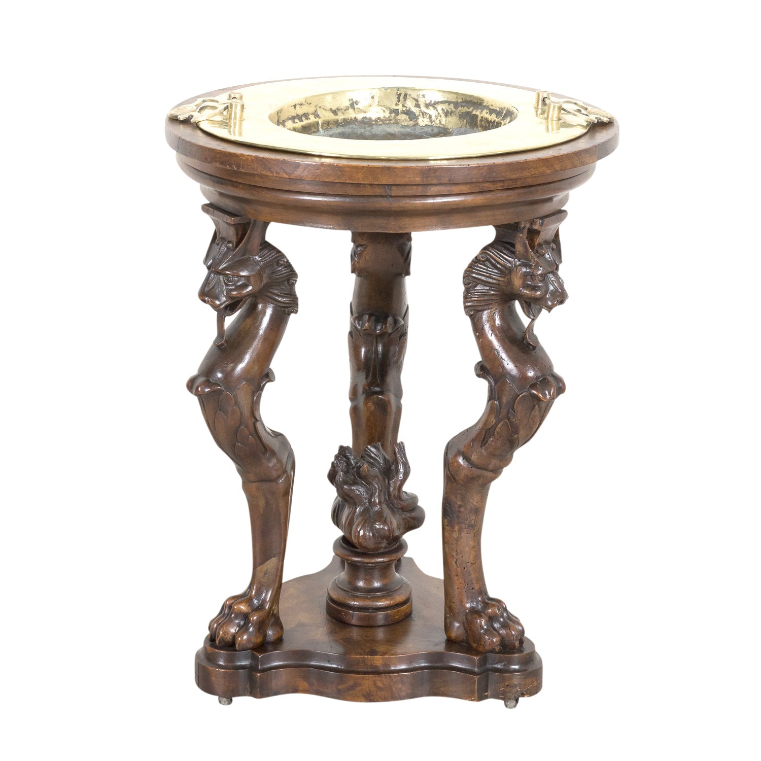 Early 19th Century French Restauration Period Carved Walnut Brazier Tripod Table on Casters