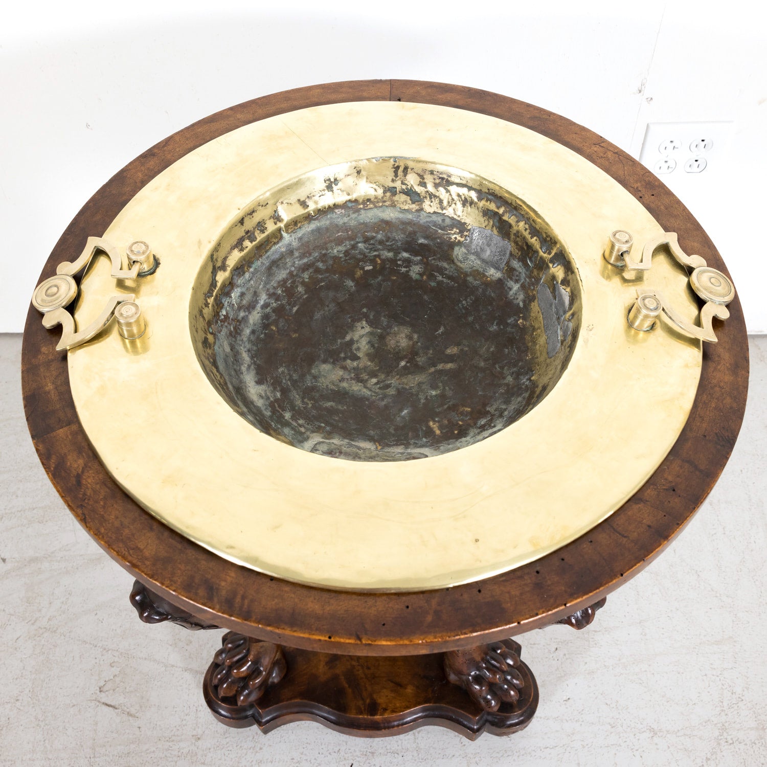 Early 19th Century French Restauration Period Carved Walnut Brazier Tripod Table on Casters