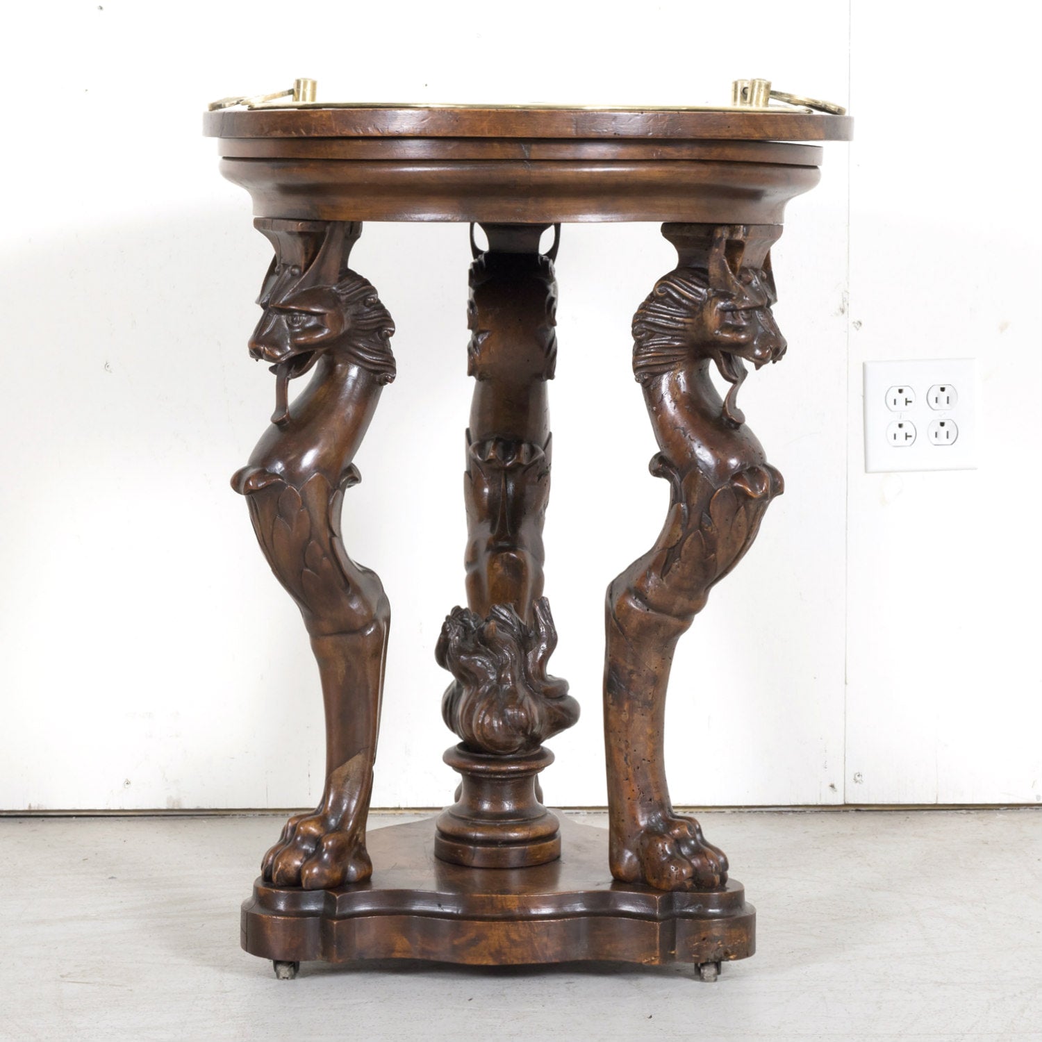 Early 19th Century French Restauration Period Carved Walnut Brazier Tripod Table on Casters