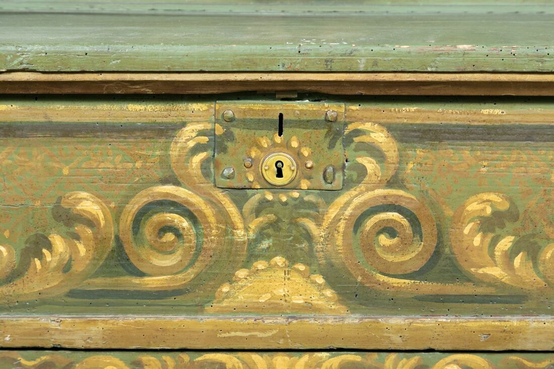 19th Century Italian Baroque Polychrome Cassapanca Wood Storage Hall Bench 